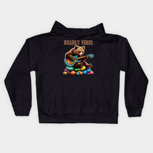 Bearly Vibes Bear Playing Guitar Kids Hoodie